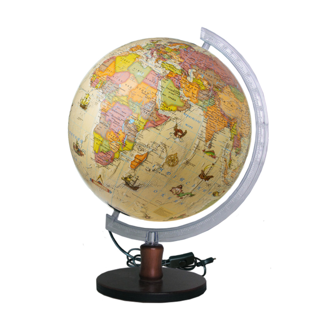 Antique political globe with illumination 32 cm on a wooden stand (4820114954534)