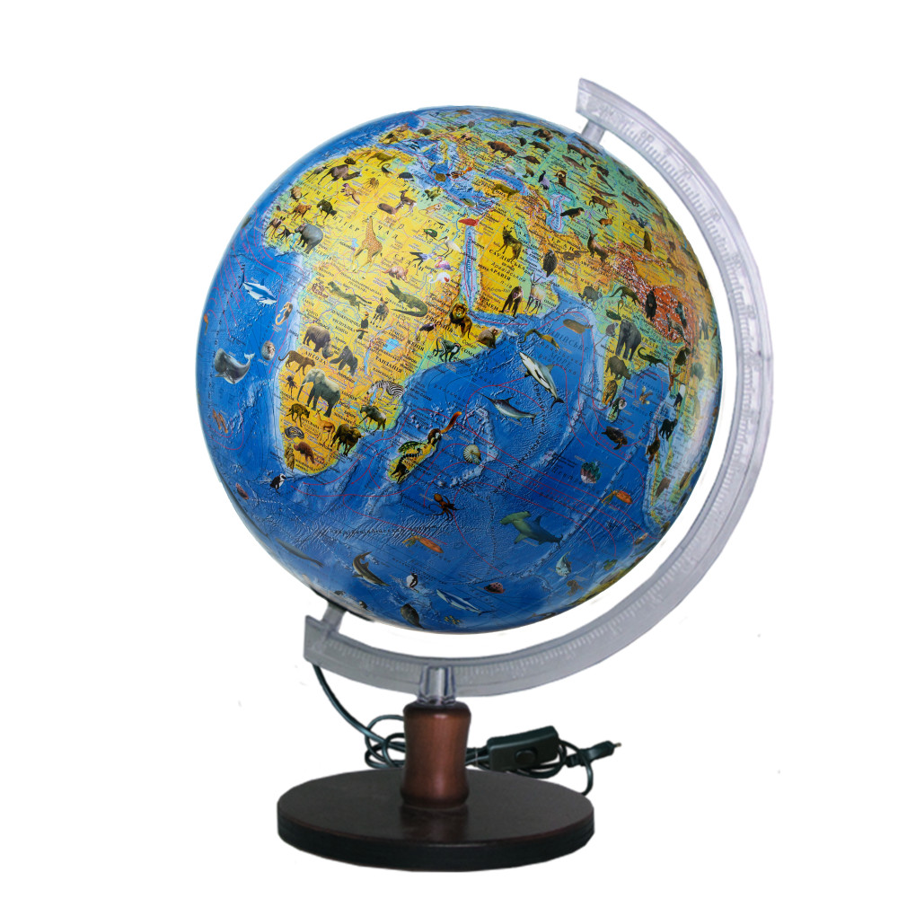 Globe General geographical with animals with illumination 32 sm on a wooden stand (4820114951267)