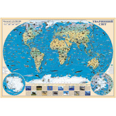 World animal map 65x45 cm M 1:54 500 000 cardboard on strips (4820114954350)