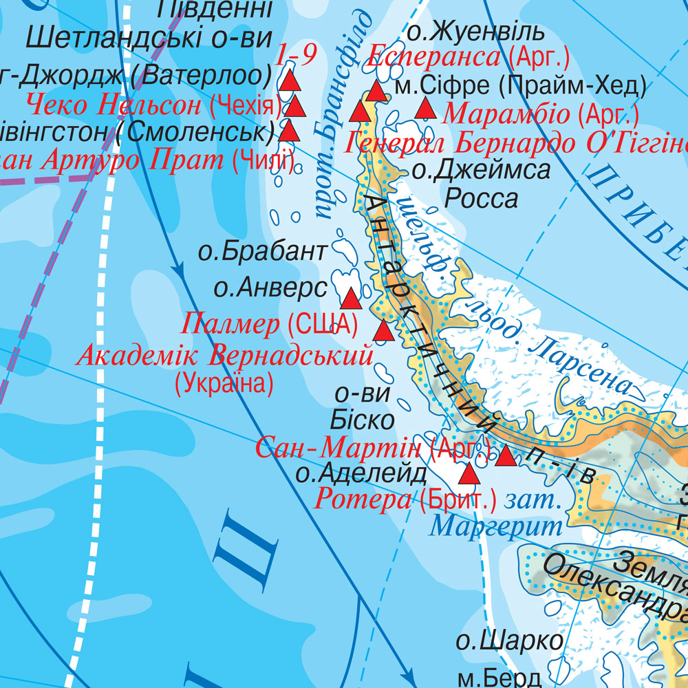 Карта Антарктиди фізична 105x140 см М1: 5 000 000 ламінована