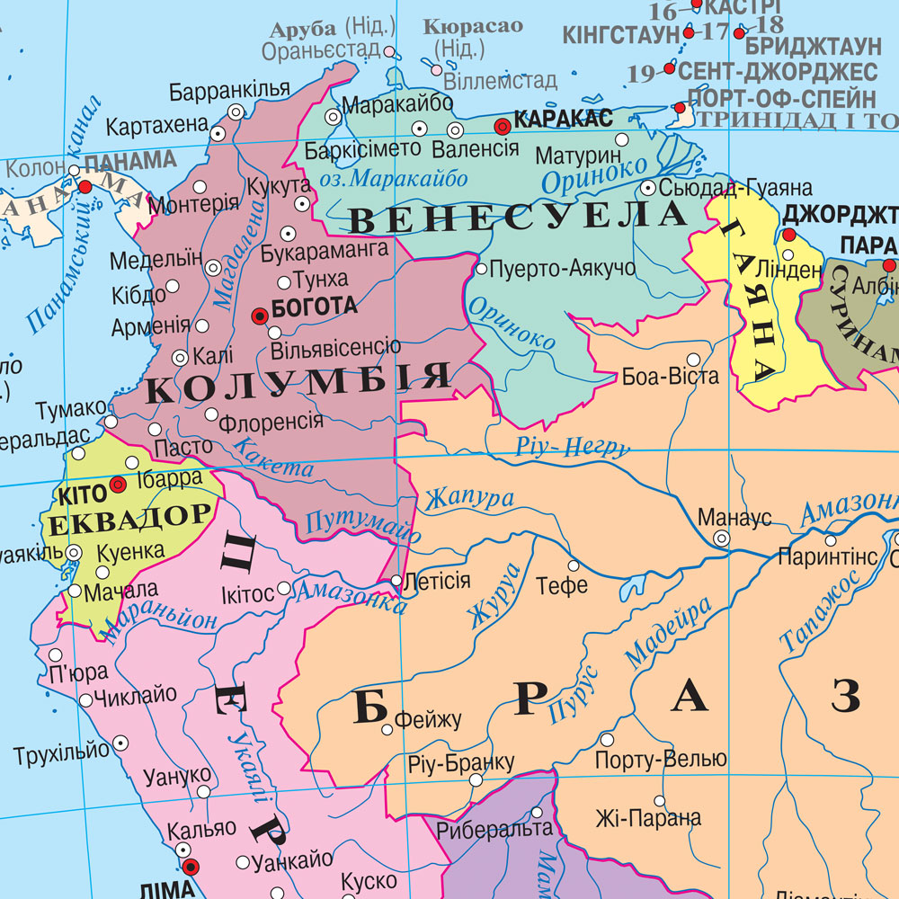 Карта Південної Америки політична 105x140 см М1: 8 000 000 банер