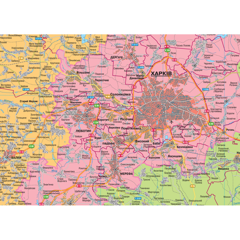 Map of Kharkiv region administrative-territorial structure 125x118 cm M 1: 200 000 laminated paper on strips (4820114950567)