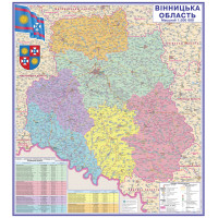 Карта Вінницької області адміністративно-територіальний устрій 125х112 см М 1: 200 000 ламінований папір на планках (4820114953483)