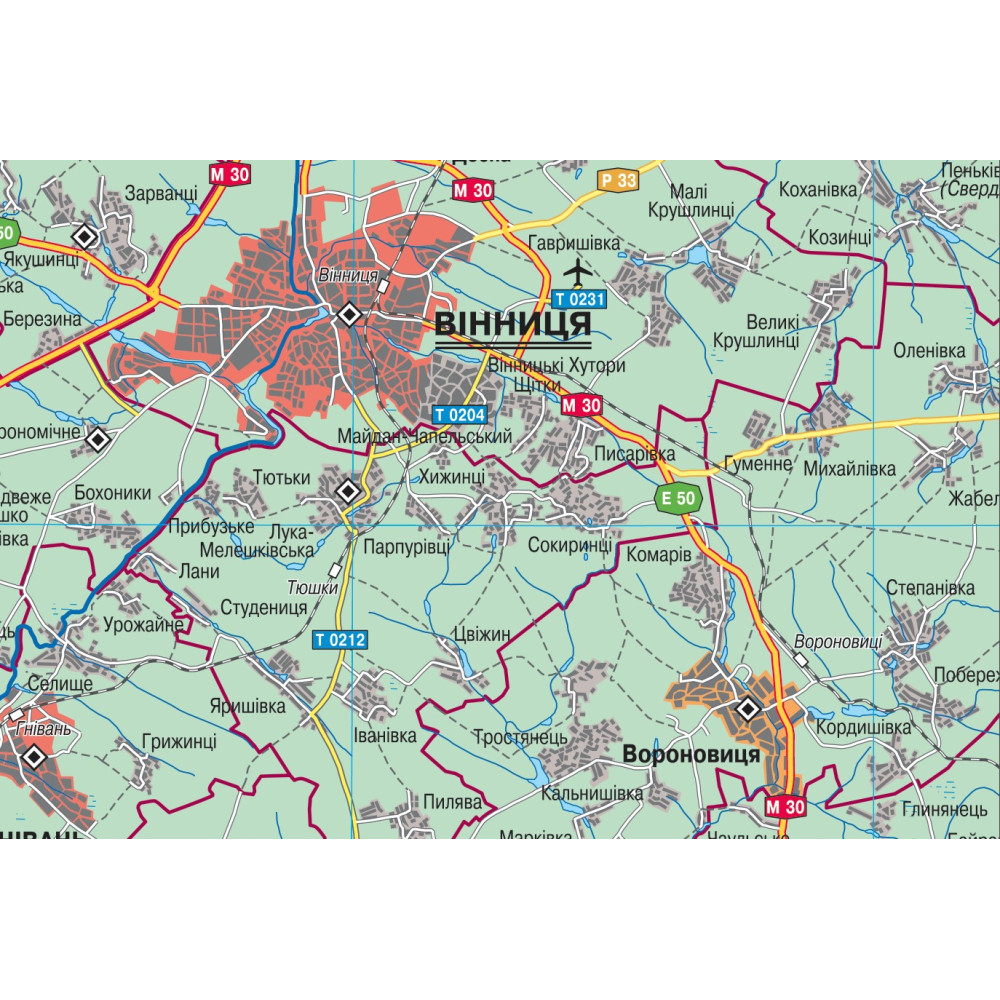 Map of Vinnytsia region administrative-territorial structure 125x112 cm M 1: 200 000 laminated paper (4820114953476)