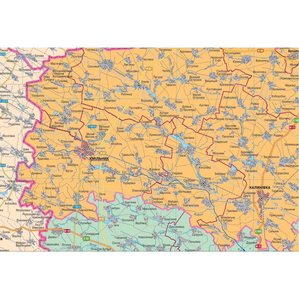 Map of Vinnytsia region administrative-territorial structure 125x112 cm M 1: 200 000 laminated paper on strips (4820114953483)