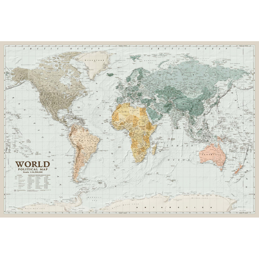 Political map of the world (World) 88x60 cm M 1:34 500 000 glossy paper on strips (4820114954428)