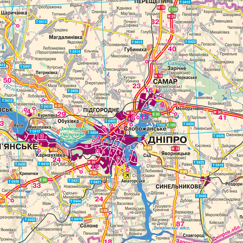Road map of Ukraine 160x110 cm M 1:850 000 laminated on the slats