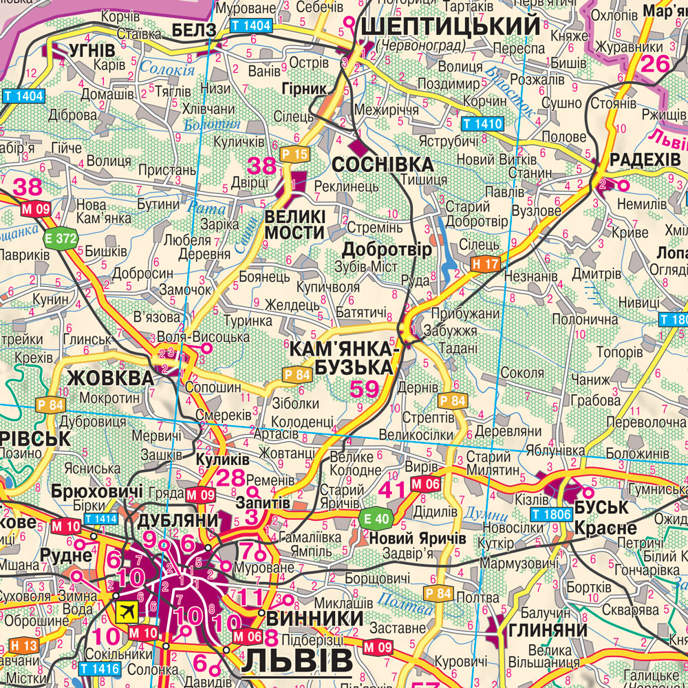 Road map of Ukraine 160x110 cm M 1:850 000 laminated on the slats