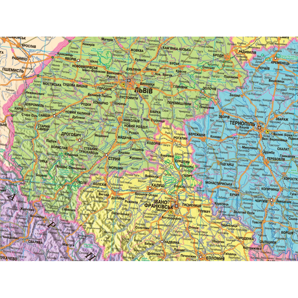 Map of Ukraine Administrative and territorial structure 105x75 cm M 1:1 250 000 laminated cardboard on strips (4820114950208)