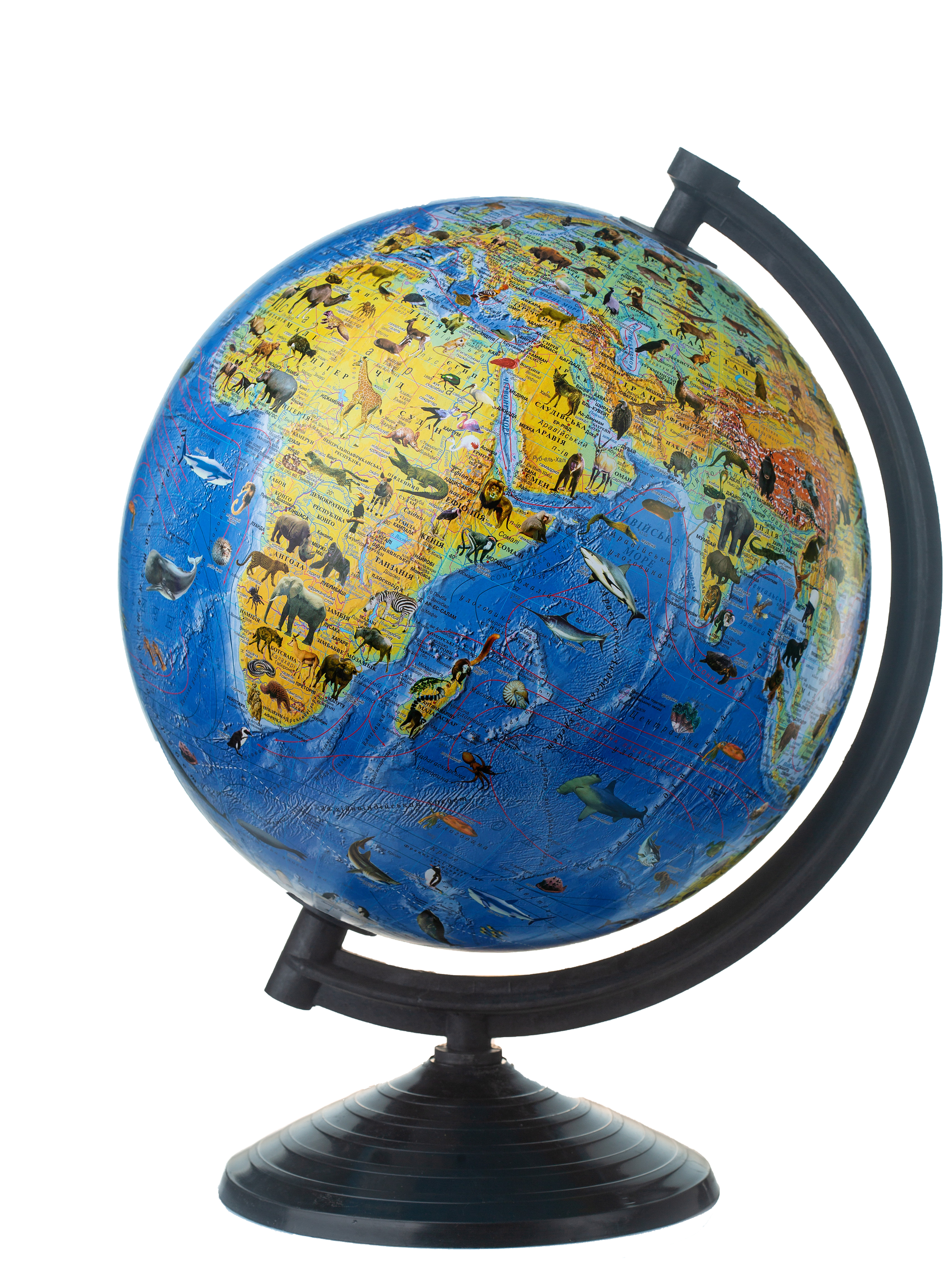Physical globe with animals without illumination 26 cm