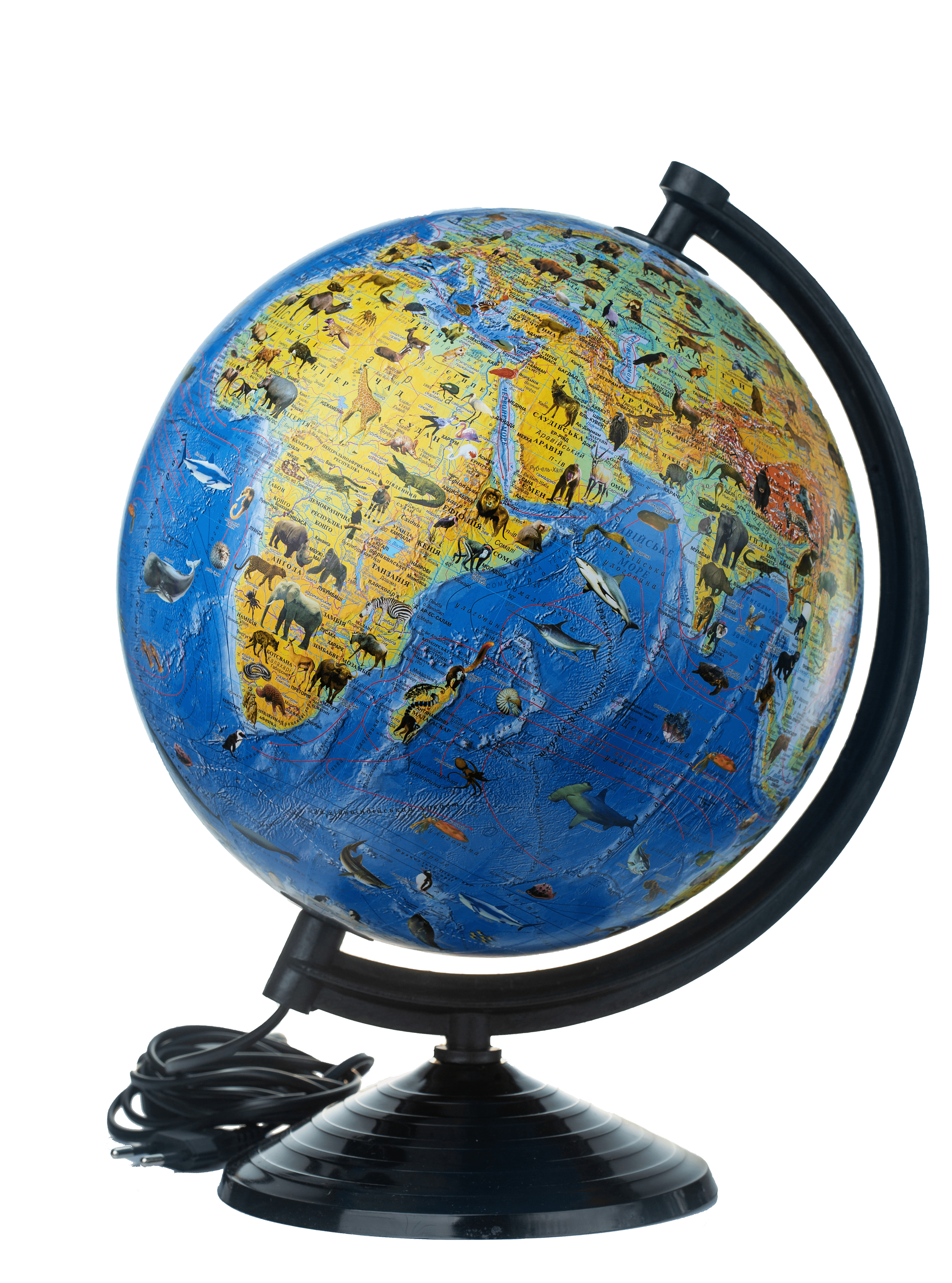 Physical globe with animals with illumination 26 cm