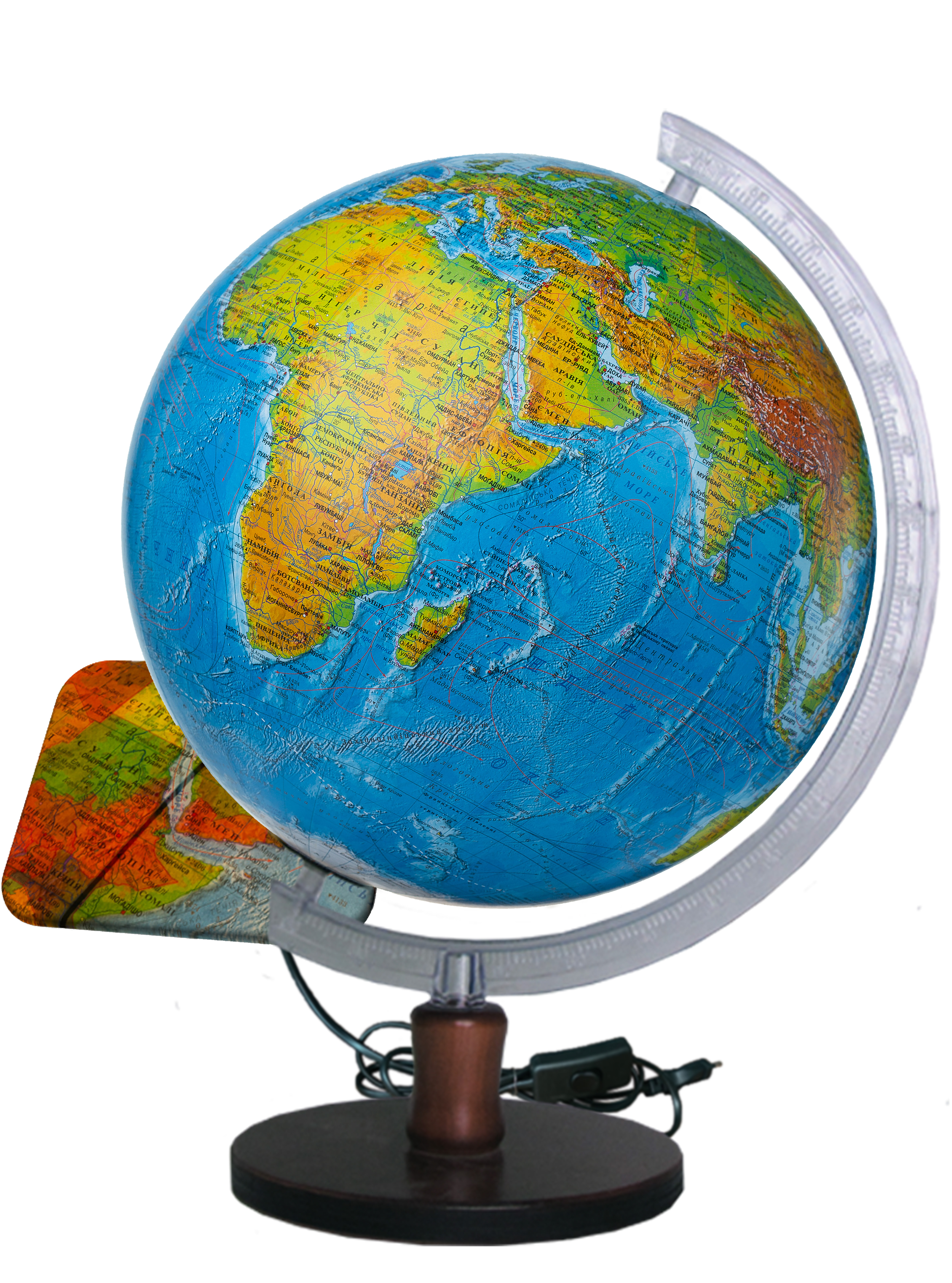 Illuminated physical and political globe 32 cm on a wooden stand