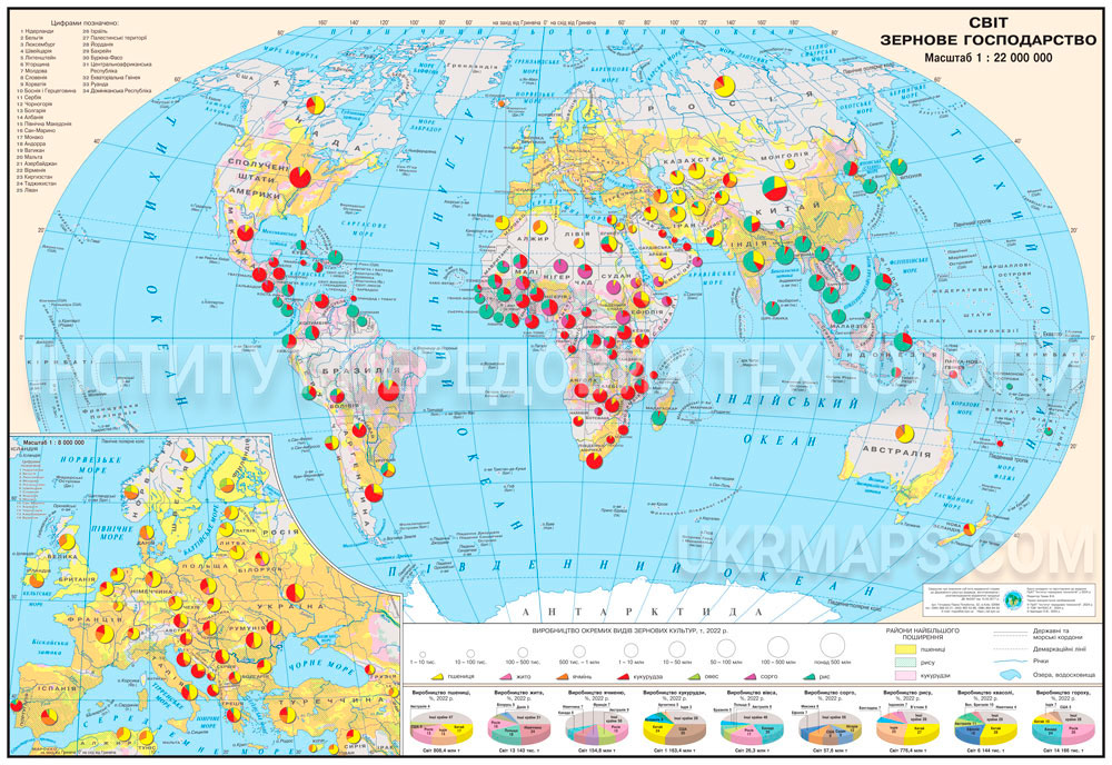 Map of the world grain economy 160x110 cm M 1:22 000 000 laminated